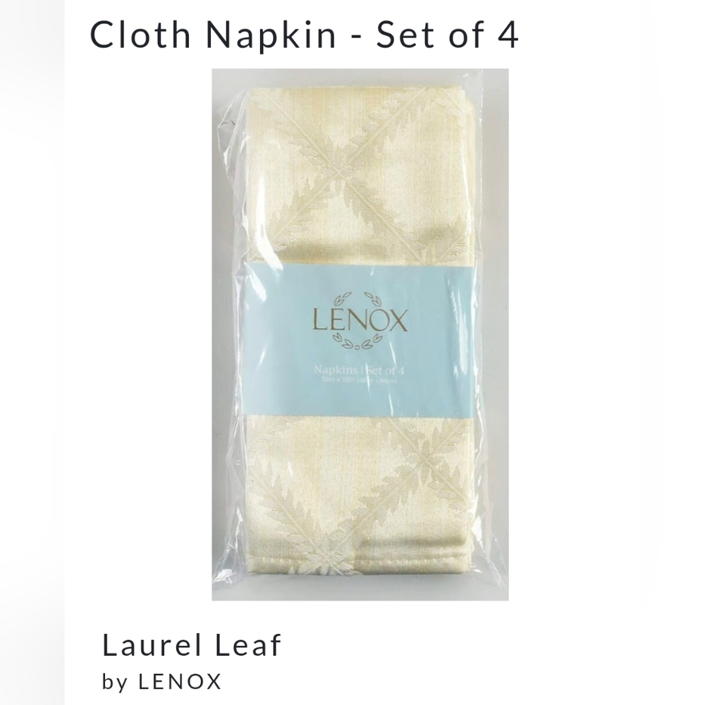 Set Of 4 Cream Patterned Elegant Lenox Laurel Leaf Placemats & Matching Napkins - Picture 7 of 16